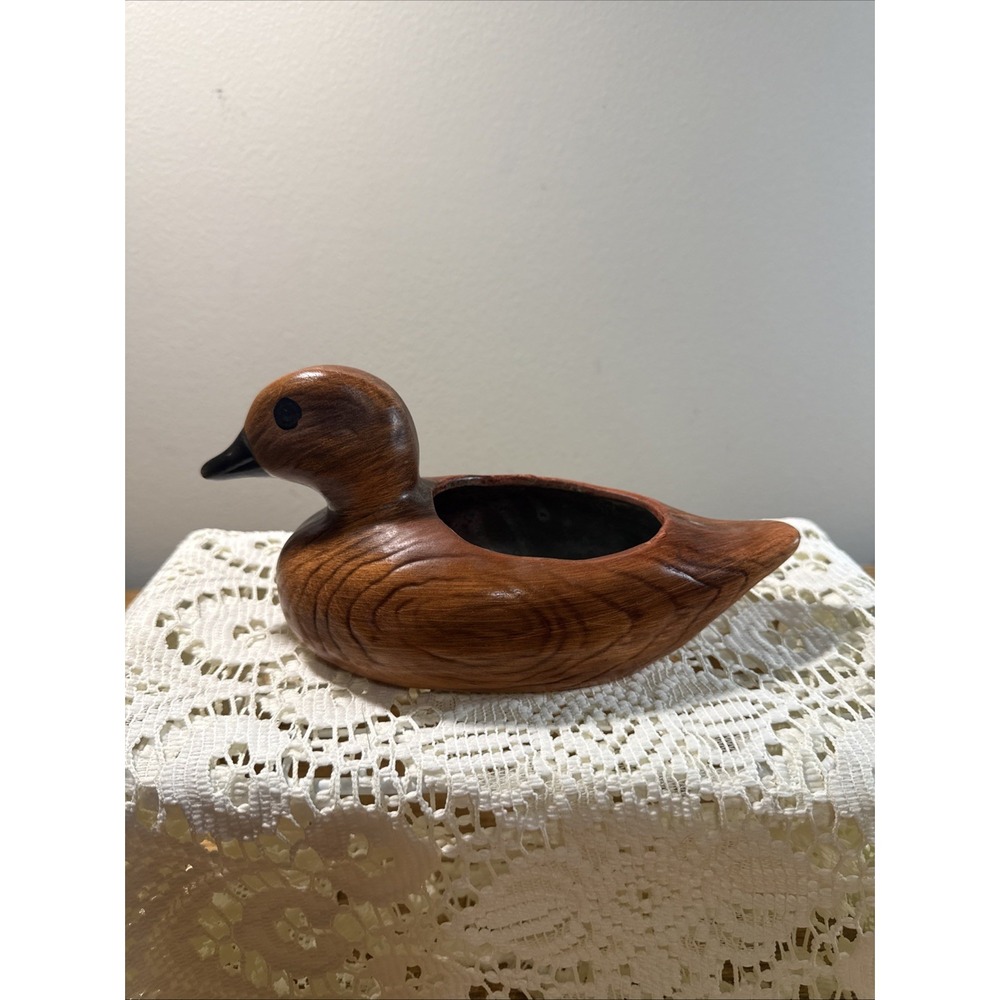Vintage Wood Grain Look Ceramic Porcelain Duck Planter